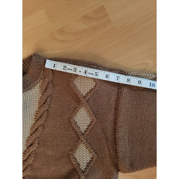 Vintage Handmade Knit Sweater Sz M Brown Tan Long Sleeve Cable Knit EUC - Picture 7 of 7